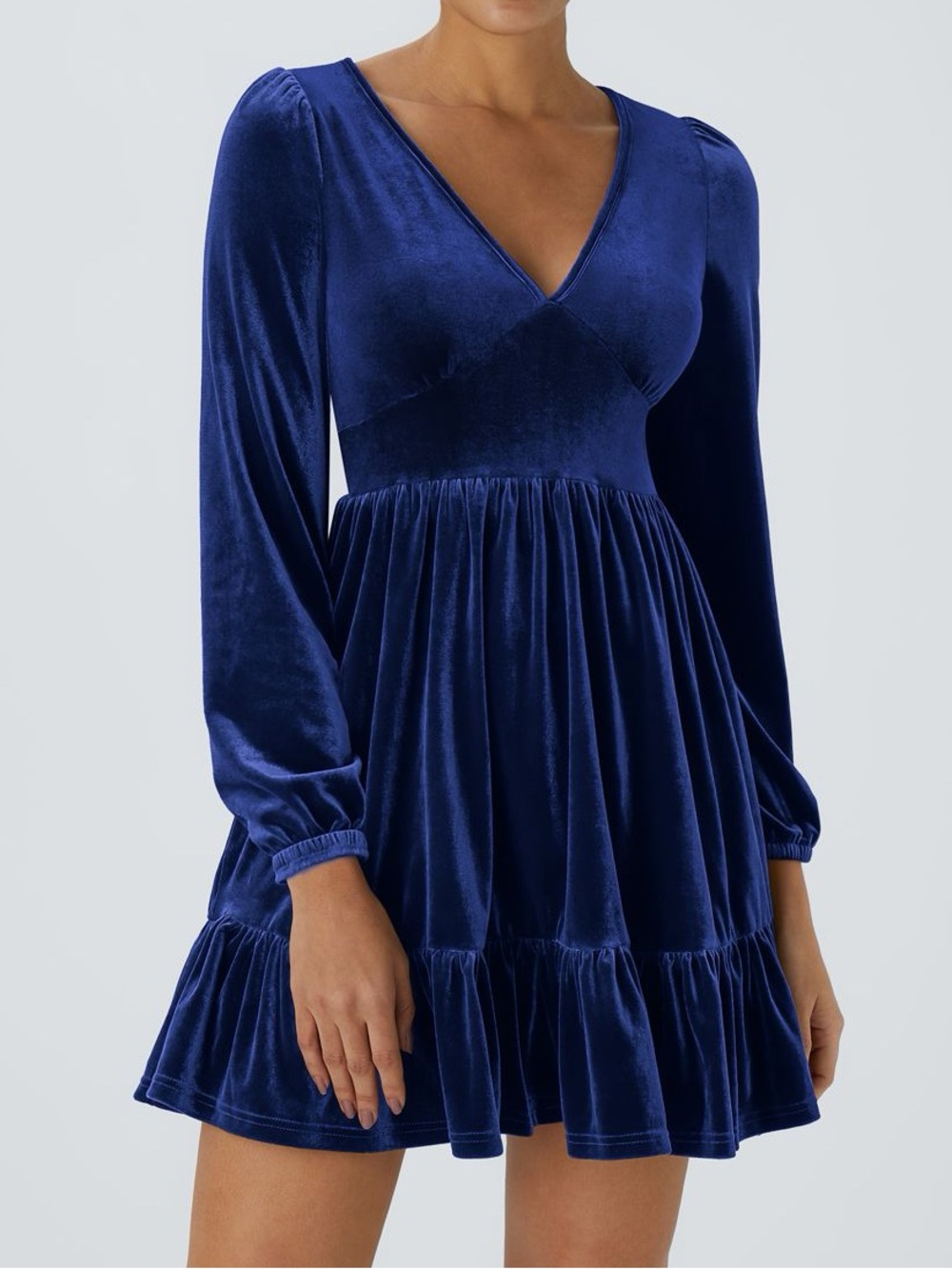 Halara Royal Blue Velvet Deep V Neck Long Sleeve Mini Dress Size XL